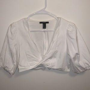 Forever 21 white crop top with puffy sleeves